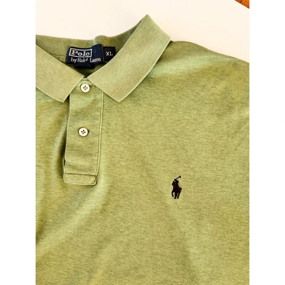 Polo Ralph Lauren Mens XL Sage Green Heathered Cotton Short Sleeve Polo Shirt